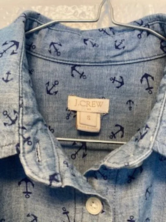 J.Crew Nautical Anchor Chambray Denim Popover Shirt - Blue - Size Small - Picture 3 of 9